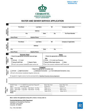 Single Family Residential Water and Sewer Service Application