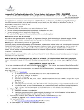 Independent Verification Worksheet for Federal Student Aid