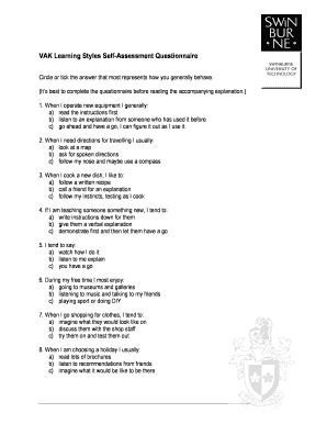 VAK Learning Styles Self-Assessment Questionnaire