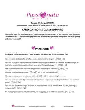 Candida Profile Questionnaire