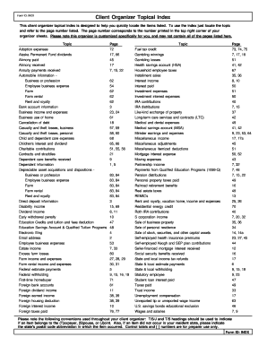 US Federal Tax Organizer Index