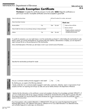 Minnesota Sales and Use Tax Resale Exemption Certificate