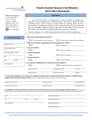 Parent Income Resource Certification 2014-2015 Worksheet