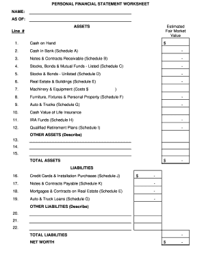 Personal Financial Statement Worksheet