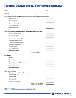 Personal Balance Sheet Template
