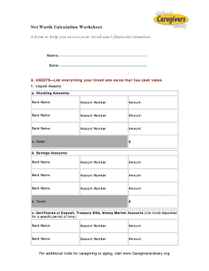 Net Worth Calculation Worksheet