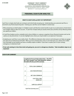 Personal Cash Flow Analysis Form