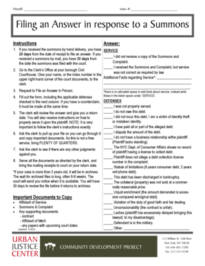 New York Civil Court Answer to Summons