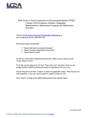 Texas OSSF Authorization to Construct Application