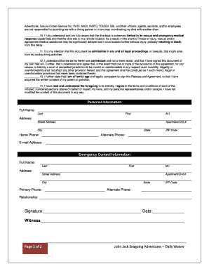 Scuba Diving Liability Release Form