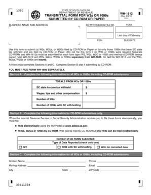 South Carolina WH-1612 Transmittal Form