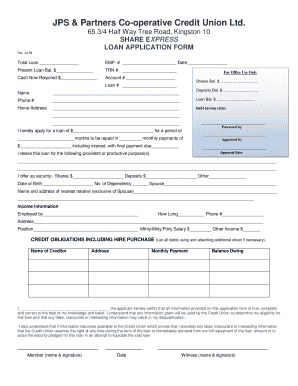 JPS & Partners Co-operative Credit Union Loan Application