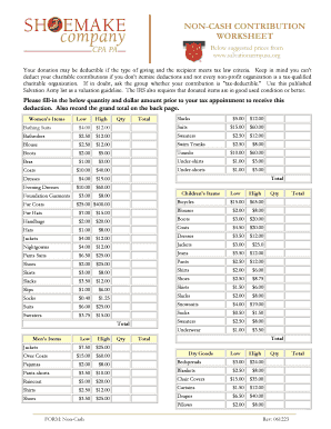 NON-CASH CONTRIBUTION WORKSHEET - Nancy Shoemake CPA