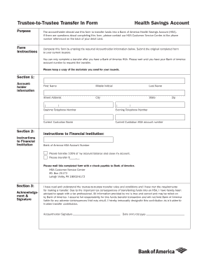 Trustee-to-Trustee Transfer Form for Health Savings Account