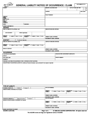 General Liability Notice of Occurrence / Claim Form