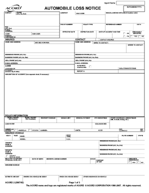 Automobile Loss Notice Form