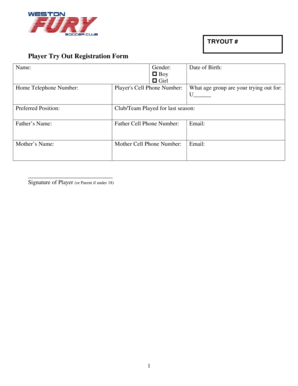 Player Try Out Registration Form