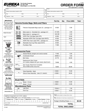 Eureka Vacuum Cleaner Order Form
