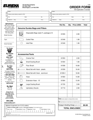 Eureka Vacuum Cleaner Order Form