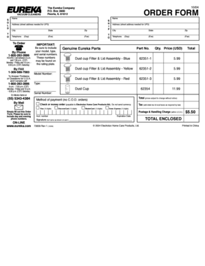 Eureka Vacuum Cleaner Order Form