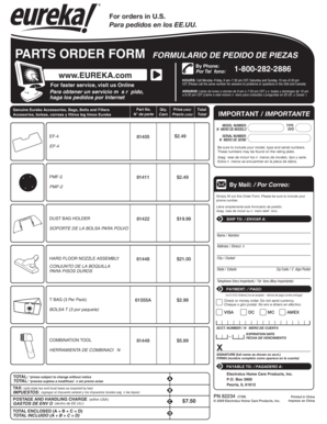 Eureka Parts Order Form