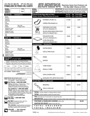 Electrolux Home Care Products Order Form