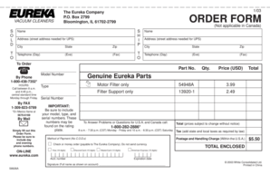 Eureka Vacuum Cleaner Order Form