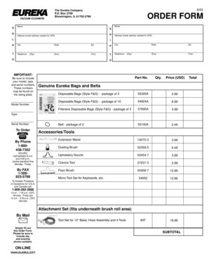 Eureka Vacuum Cleaners Order Form