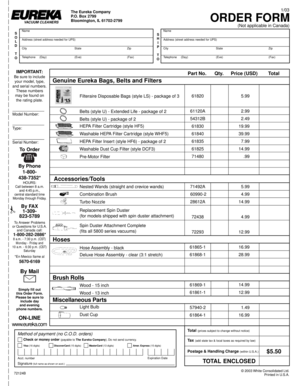 Eureka Vacuum Cleaner Order Form