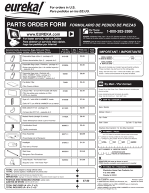 Eureka Parts Order Form