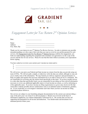 Engagement Letter for Tax Return 2nd Opinion Services