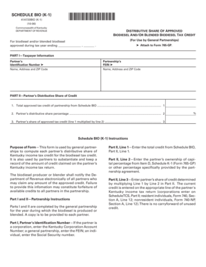 Kentucky Biodiesel Tax Credit Schedule BIO (K-1)