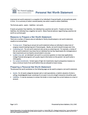 Personal Net Worth Statement