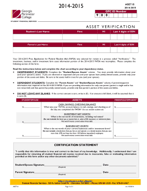 2014-2015 Asset Verification Form