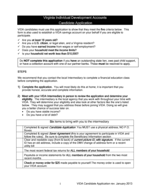 Virginia Individual Development Accounts Candidate Application