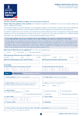 UK General Visitor Visa Application Form VAF1A