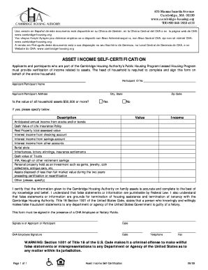 Asset Income Self-Certification Form