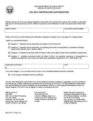 Ohio CDL Self-Certification Authorization