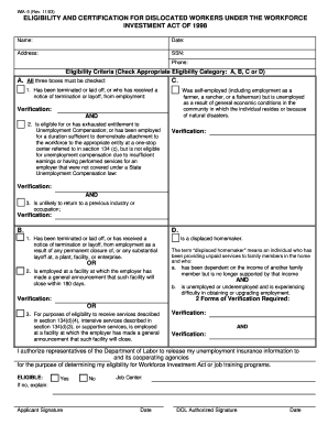 WIA-5 Dislocated Worker Eligibility Form