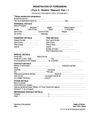 Foreigner Registration Form A - Student/Research Visa