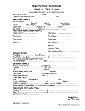 Foreigner Registration Form A for E/B Visa