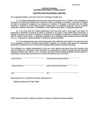 California Lobbying Certification Form