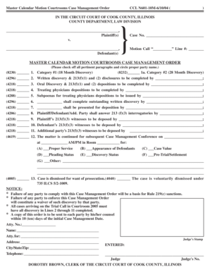 Master Calendar Motion Courtrooms Case Management Order