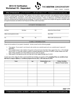 2014-15 Verification Worksheet V6 - Dependent