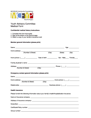 Youth Advisory Committee Medical Form