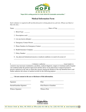 Medical Information Form for Volunteers