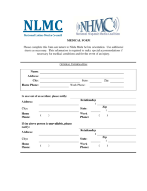 Medical Form for Event Accommodations