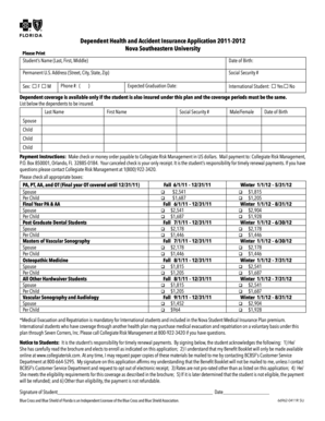 Dependent Health and Accident Insurance Application