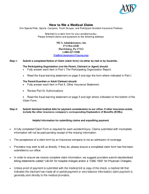 Medical Claim Form for Special Risk Policies