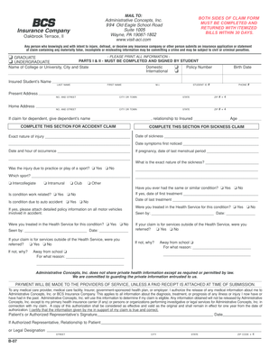 Student Health Insurance Claim Form